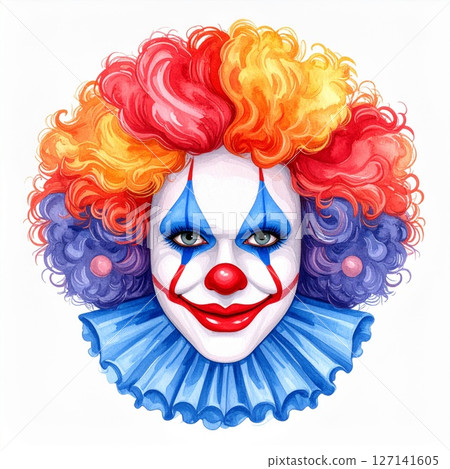 Portrait of a Clown with Colorful Curly Wig 127141605