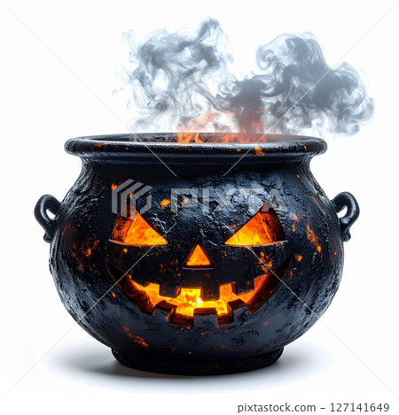 Glowing Jack-O-Lantern Cauldron with Smoke 127141649