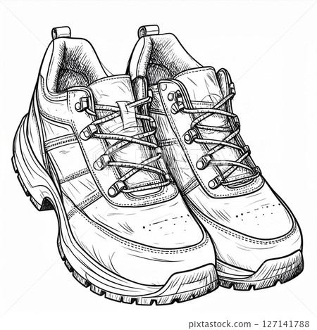 Line Art Sketch of a Pair of Athletic Shoes 127141788