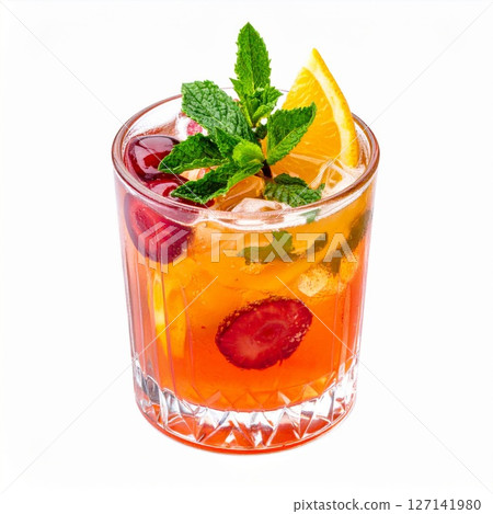 Refreshing Summer Cocktail with Orange, Cherry and Mint 127141980