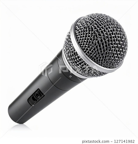 Black and Silver Handheld Microphone on White Background Black and Silver Handheld Microphone on White Background 127141982