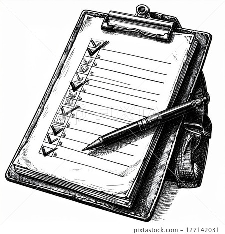 Black and White Clipboard Checklist Illustration Black and White Clipboard Checklist Illustration 127142031