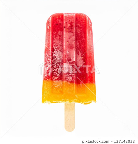 Red And Orange Fruit Popsicle On White Background 127142038