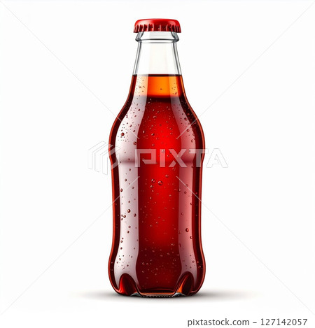 Red Soda In Glass Bottle On White Background 127142057
