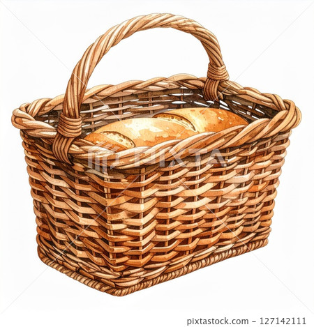 Brown Wicker Basket with Loaf of Bread 127142111