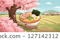 Cute illustration of Japanese scenery and ramen 127142312