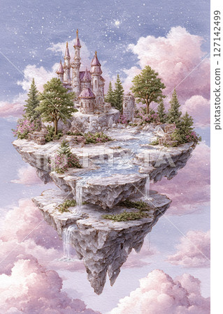 A fantasy floating earth and an elegant tower castle 127142499