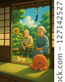 Elderly couple on the veranda in summer 127142527