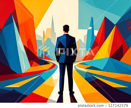 一位處在人生十字路口的商人的插圖 127142579