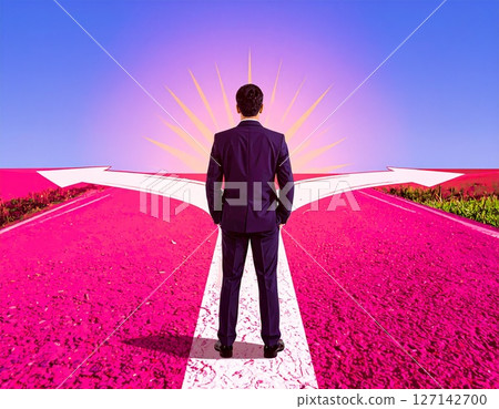 一位處在人生十字路口的商人的插圖 一位處在人生十字路口的商人的插圖 127142700