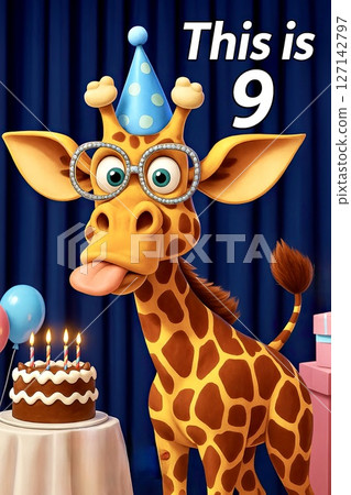 Happy 9th Birthday. Funny Giraffe Birthday Card, This is 9 127142797