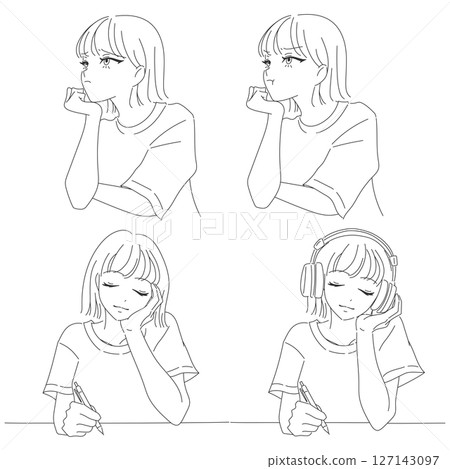 Illustration set 02 of cute line drawings of women with various gestures Illustration set 02 of cute line drawings of women with various gestures 127143097
