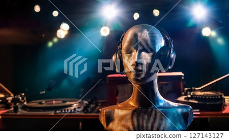 工作室裡戴著耳機的模特 127143127