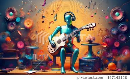 Mannequin playing guitar Mannequin playing guitar 127143128