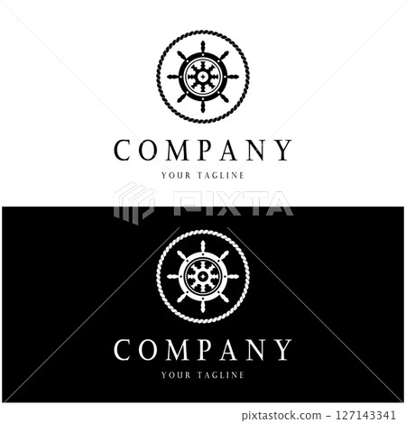 The cruise logo,ship steering logo, boat, yacht, rope, maritime, anchor. Logo for business, sailor, sailing, tourism 127143341