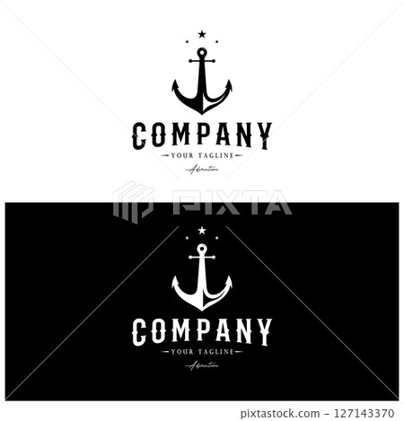 ship anchor logo design with rope vintage, for, boat, marine, yacht, business, emblem, nautica, shipping company 127143370