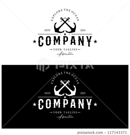 ship anchor logo design with rope vintage, for, boat, marine, yacht, business, emblem, nautica, shipping company 127143371