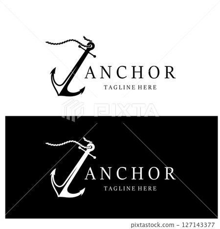ship anchor logo design with rope vintage, for, boat, marine, yacht, business, emblem, nautica, shipping company 127143377