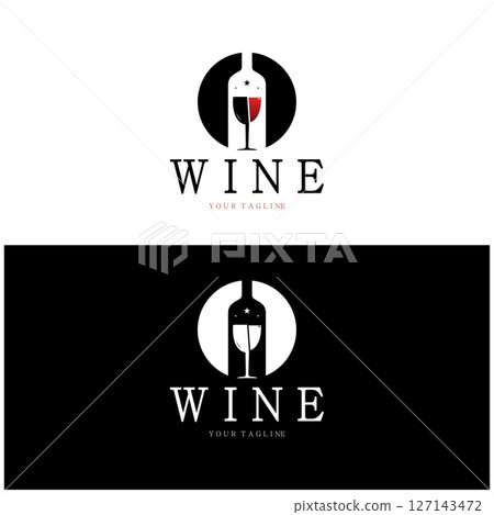 Wine logo with wine glasses and bottles.for night clubs,bars,cafe and wine shops. 127143472