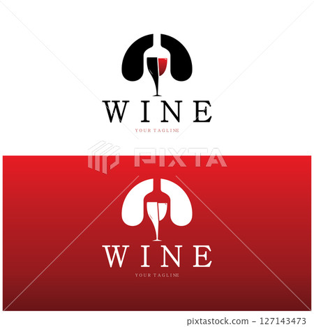 Wine logo with wine glasses and bottles.for night clubs,bars,cafe and wine shops. 127143473