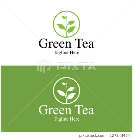 Tea cup logo vector design.Green tea vector logo template. 127143494