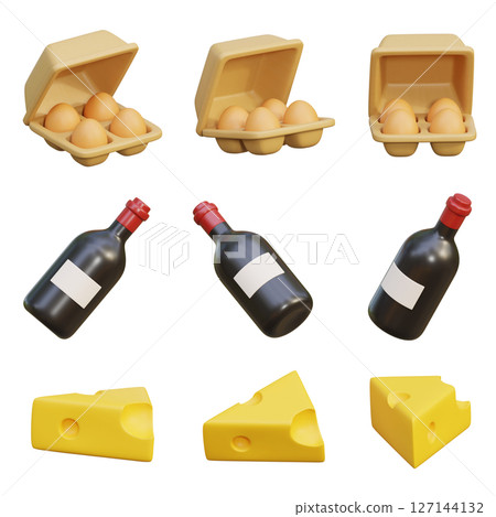eggs alcohol wine cheese 3D Icon Set 127144132