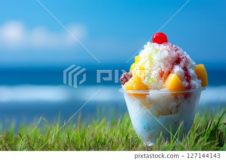 Shaved ice while looking at the sea AI image 127144143