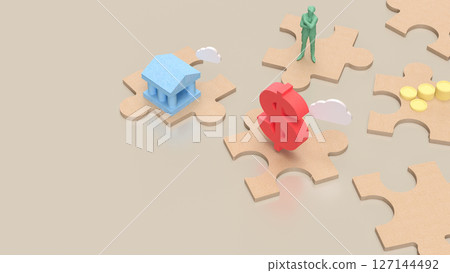 The Wood Jigsaw and Business icon image  3d Rendering. 127144492