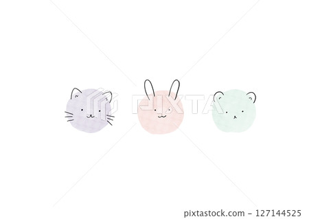 動物，水彩，手繪風格，簡單，貓，兔子，熊 127144525
