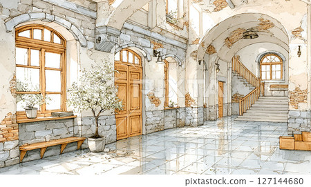 安靜的走廊，木門，陽光灑進來 127144680