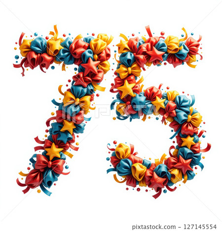 Colorful bows form number 75. 127145554