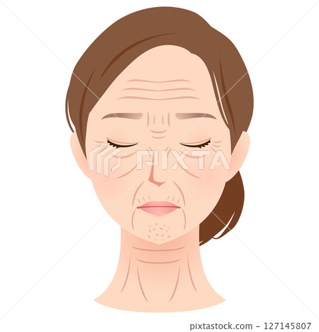 A woman's face with wrinkles, types of wrinkles, beauty 127145807