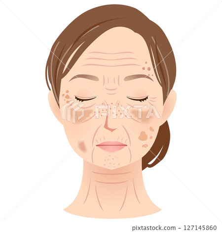 女人臉上有斑點，美麗，老年婦女 127145860