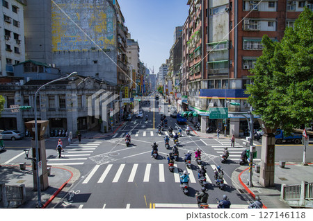 Traffic jam around Liangzhou Street in Taipei [Taiwan Image] 127146118