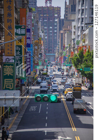 Traffic jam around Liangzhou Street in Taipei [Taiwan Image] 127146119
