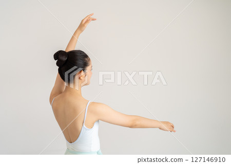 Back view of a young woman in ballet class Back view of a young woman in ballet class 127146910