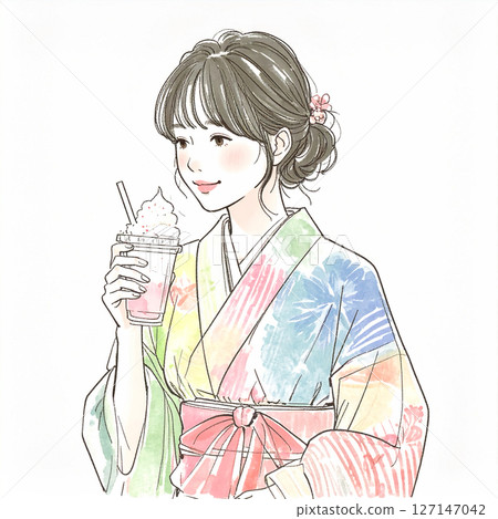 和服女人插圖素材 127147042