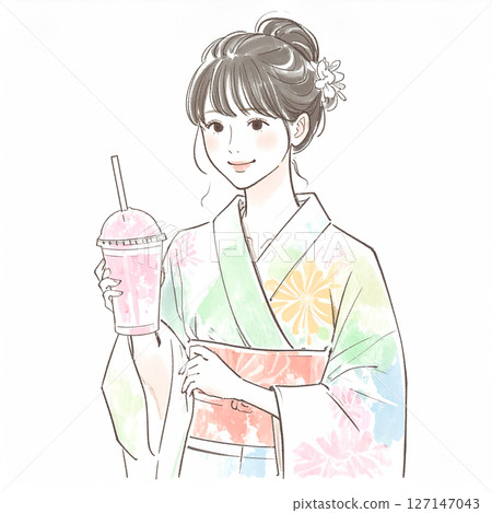 和服女人插圖素材 127147043