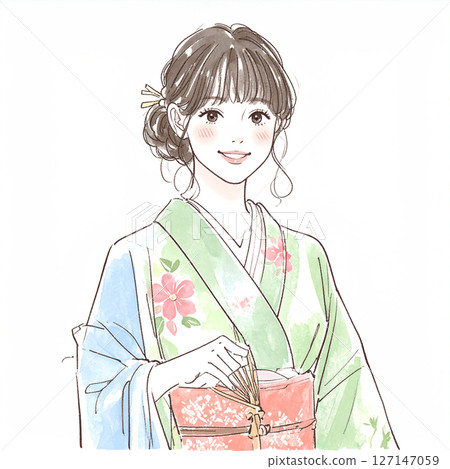 和服女人插圖素材 127147059