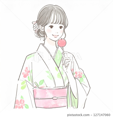 Kimono woman illustration material 127147060