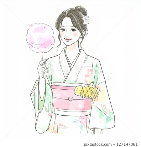 Kimono woman illustration material 127147061