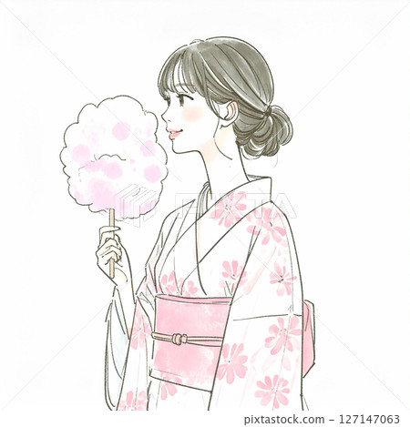 Kimono woman illustration material 127147063