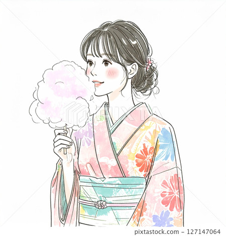 Kimono woman illustration material 127147064