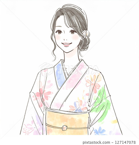 Kimono woman illustration material 127147078