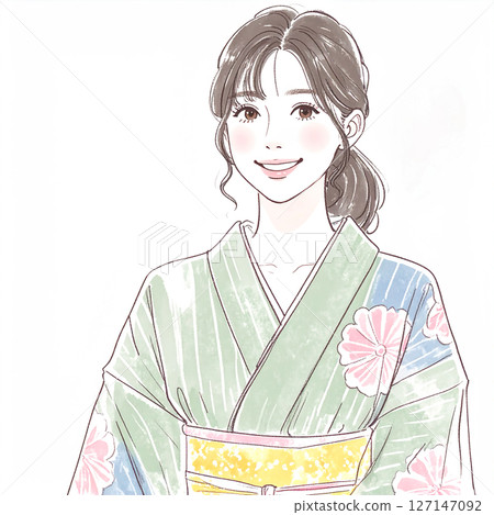 Kimono woman illustration material 127147092