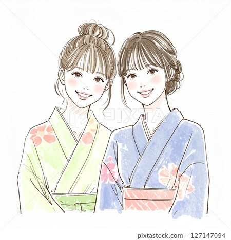 Kimono woman illustration material 127147094