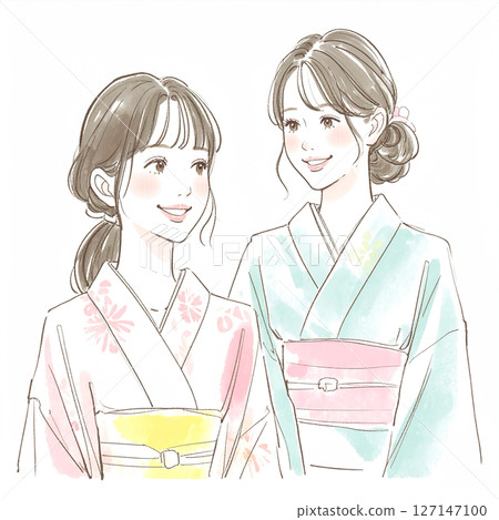 Kimono woman illustration material 127147100