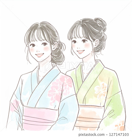 Kimono woman illustration material 127147103