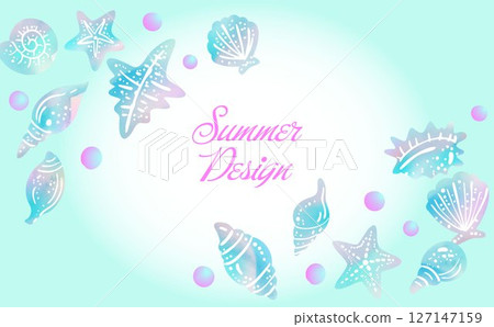 淡藍色的時尚貝殼插畫背景 127147159