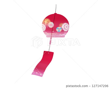 Red wind chimes with fireworks design swaying in the wind Red wind chimes with fireworks design swaying in the wind 127147206